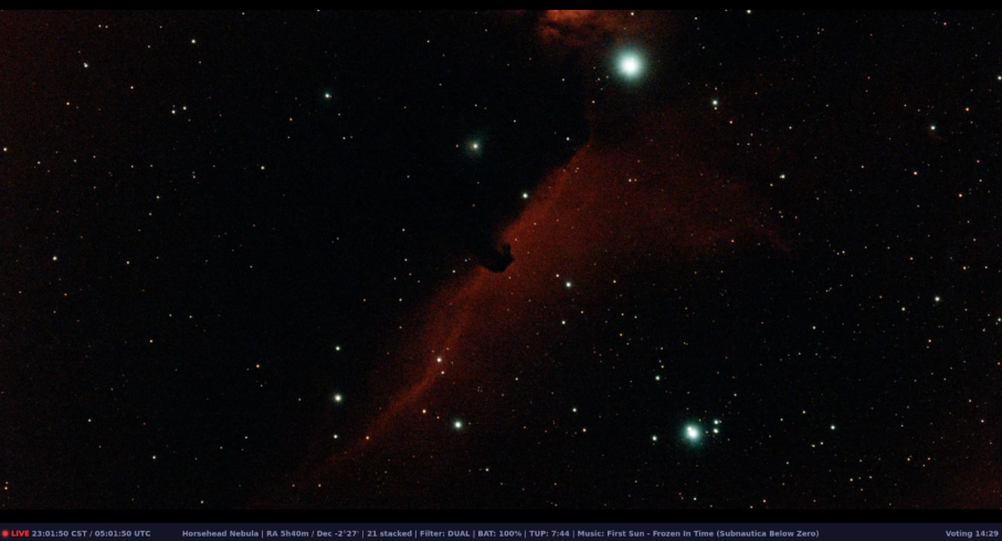 Return Void live stream overlay showing a stacked telescope image