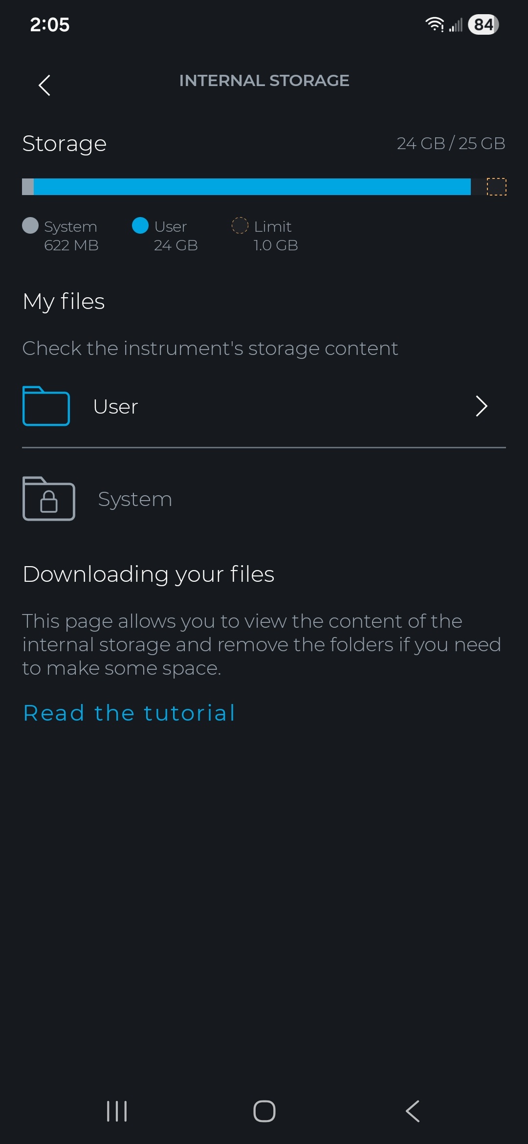 Singularity app storage screen